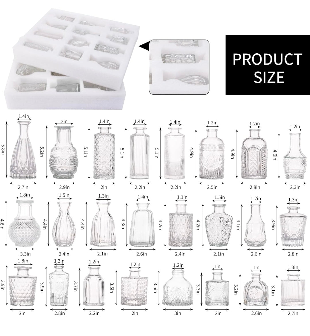24 Small Glass Bud Vase Set