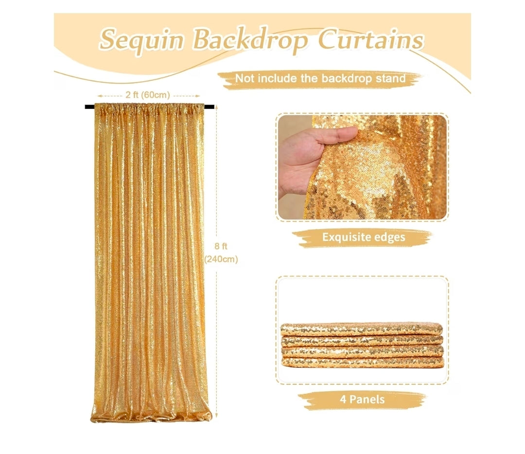 Gold Sequin Backdrop Curtain Panels Stage 2 Pieces