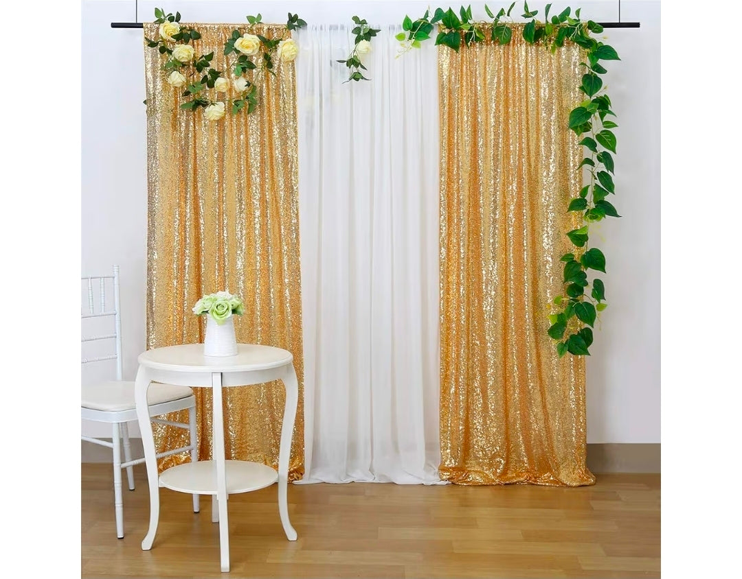 Gold Sequin Backdrop Curtain Panels Stage 2 Pieces